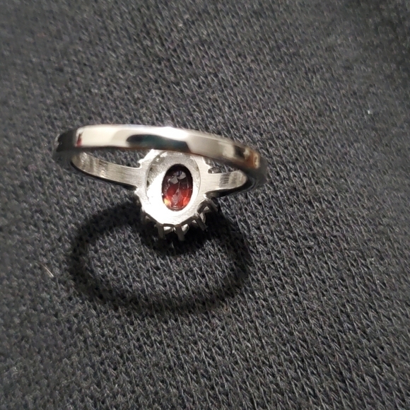 Genuine Red Garnet and White Zircon Necklace and Ring Set in Stainless Steel - Picture 5 of 8